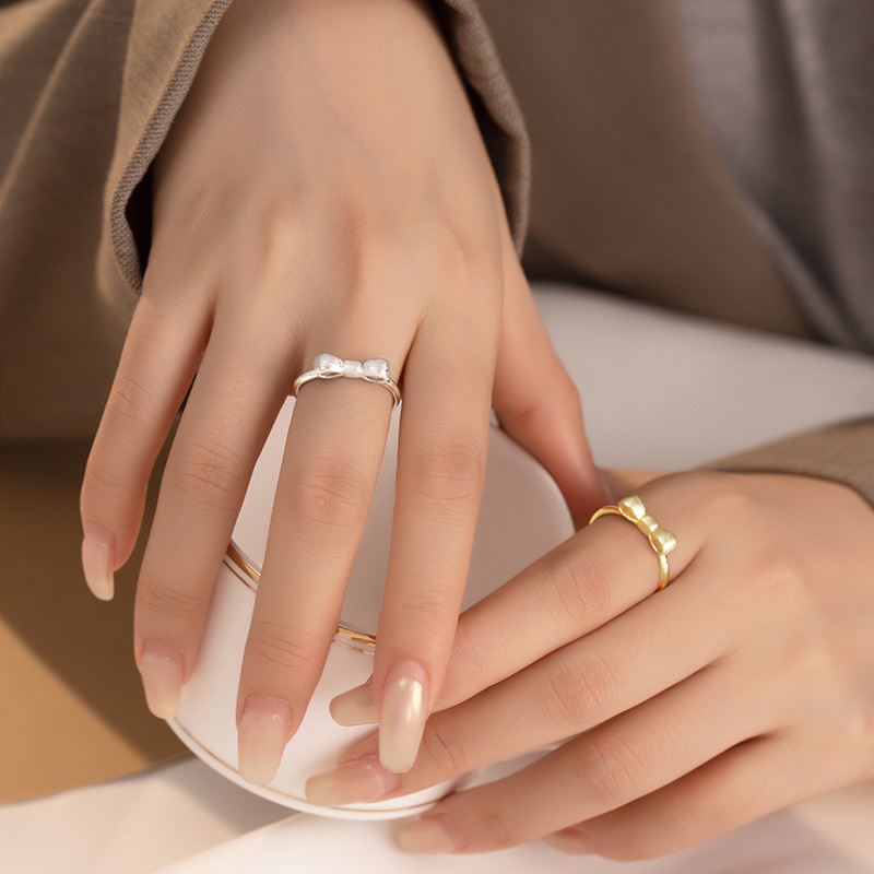 T006 simple bow opening women's ring adjustable simple promise eternity engagement band Cute girl jewelry gift
