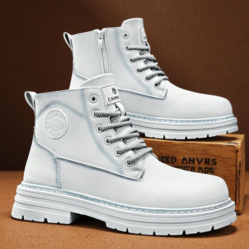 White High Top Martin Boots for Men 2025 A/W British Style Work Boots Military Combat Ankle Boots Fashion Casual Leather Shoes