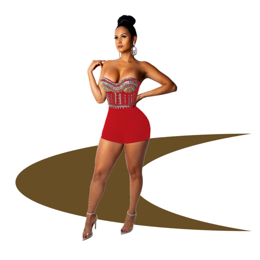 New fashion women's diamond tube top hip shorts jumpsuit fashion sexy party bar performance skirt female lady ladies woman women suit set one-piece