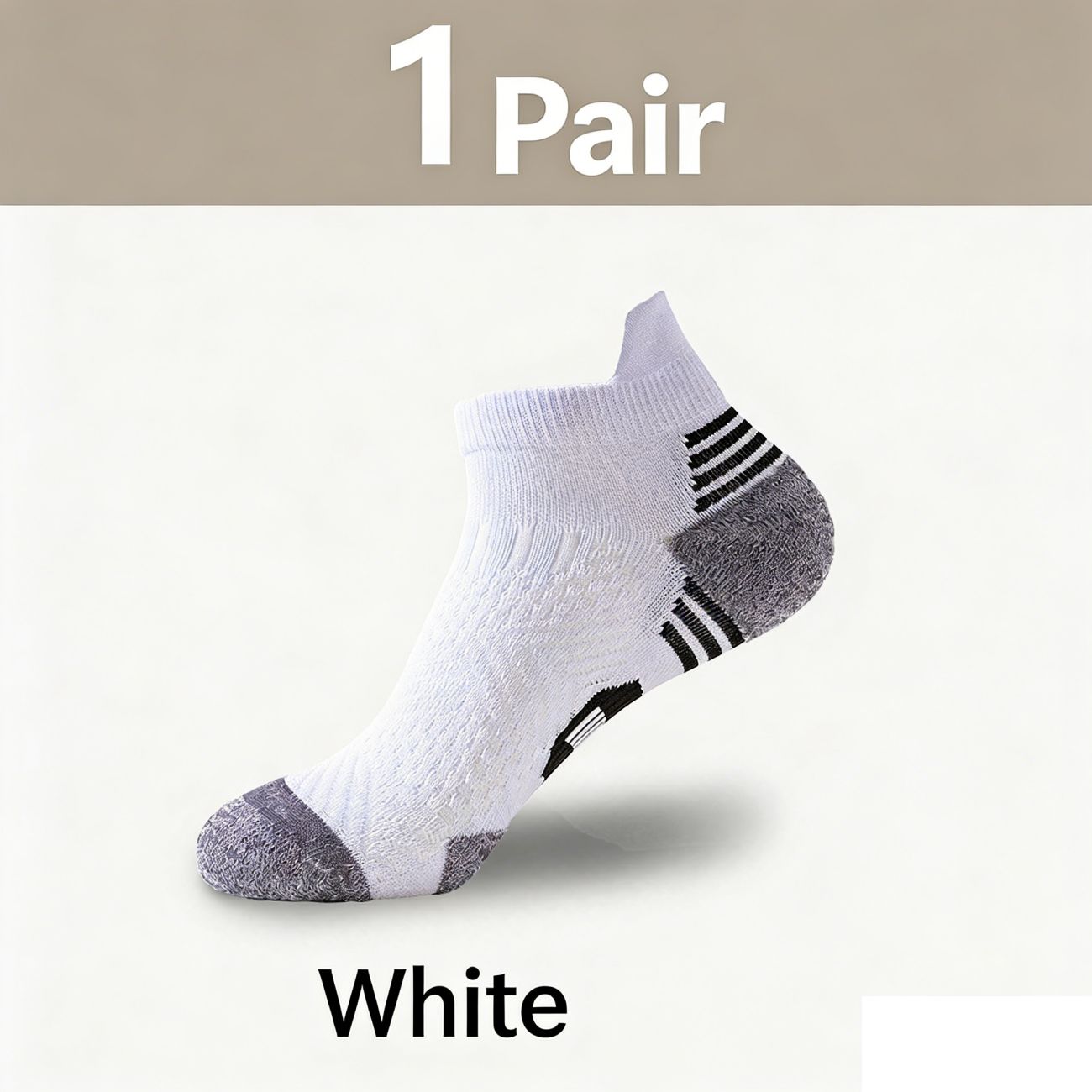 Men's Professional Sports Socks, Quick Dry Fitness Running Socks, Thickened Heel & Toe, Wear Resistant Non-Slip Low Cut Socks for All Seasons
White