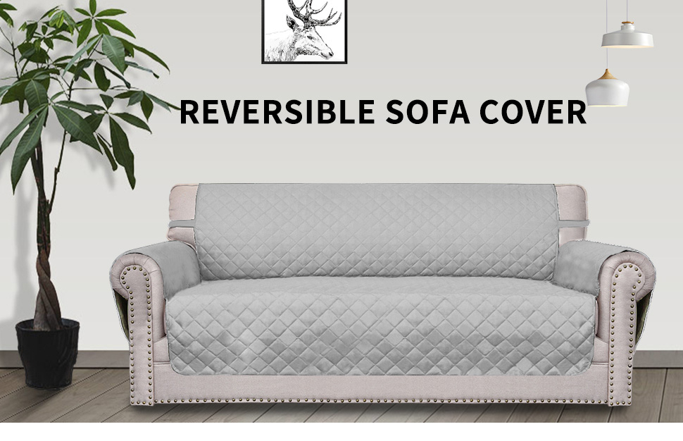 Sofa Slipcover Reversible Sofa Cover Water Resistant Couch Cover with Foam Sticks Elastic Straps Furniture Protector for Pets Kids Children Dog Cat