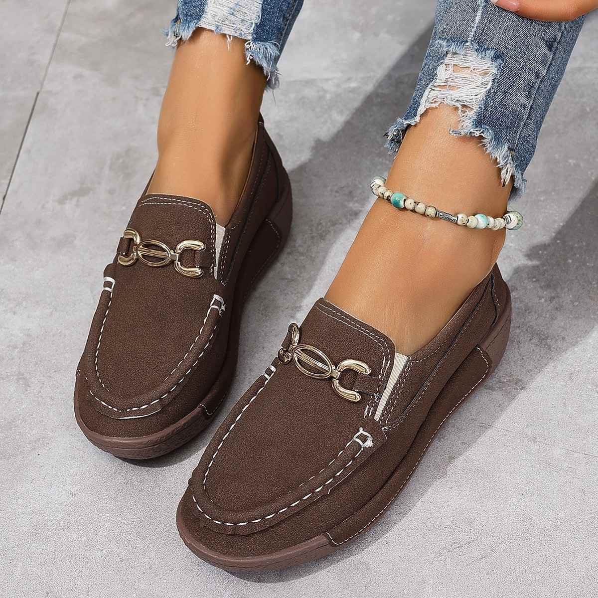 Large size women's single shoes 2024 summer new Europe and the United States cross-border flat round head metal buckle decorative women's single shoes3