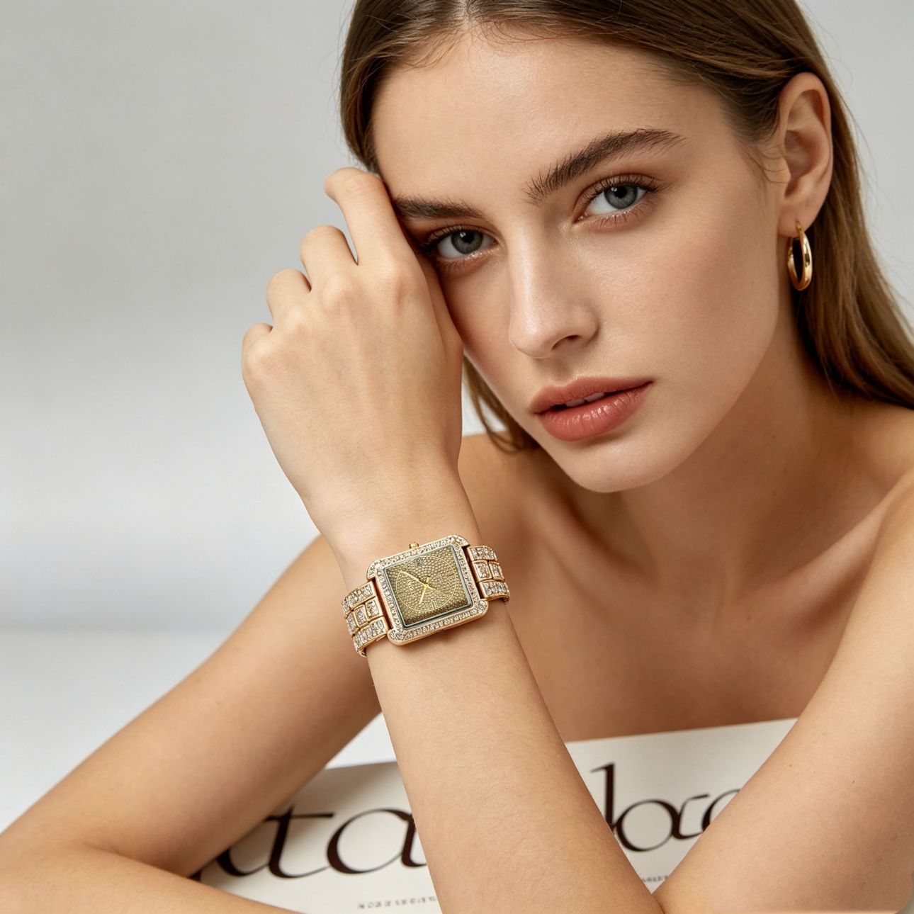 Starry Sky Bling Full Crystal Quartz Watch for Women, Fashion Ladies Wrist Watch with Date Display & Luminous Dial, Elegant Daily Party Female Timepiece Gift