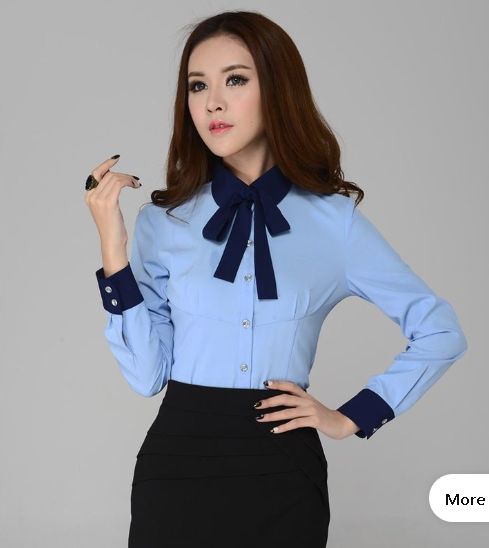 New Style Women's Shirts Blue Long Sleeve Fashion Ladies Blouses For Work Clothes Elegant Female Tops - Blouses & Shirts