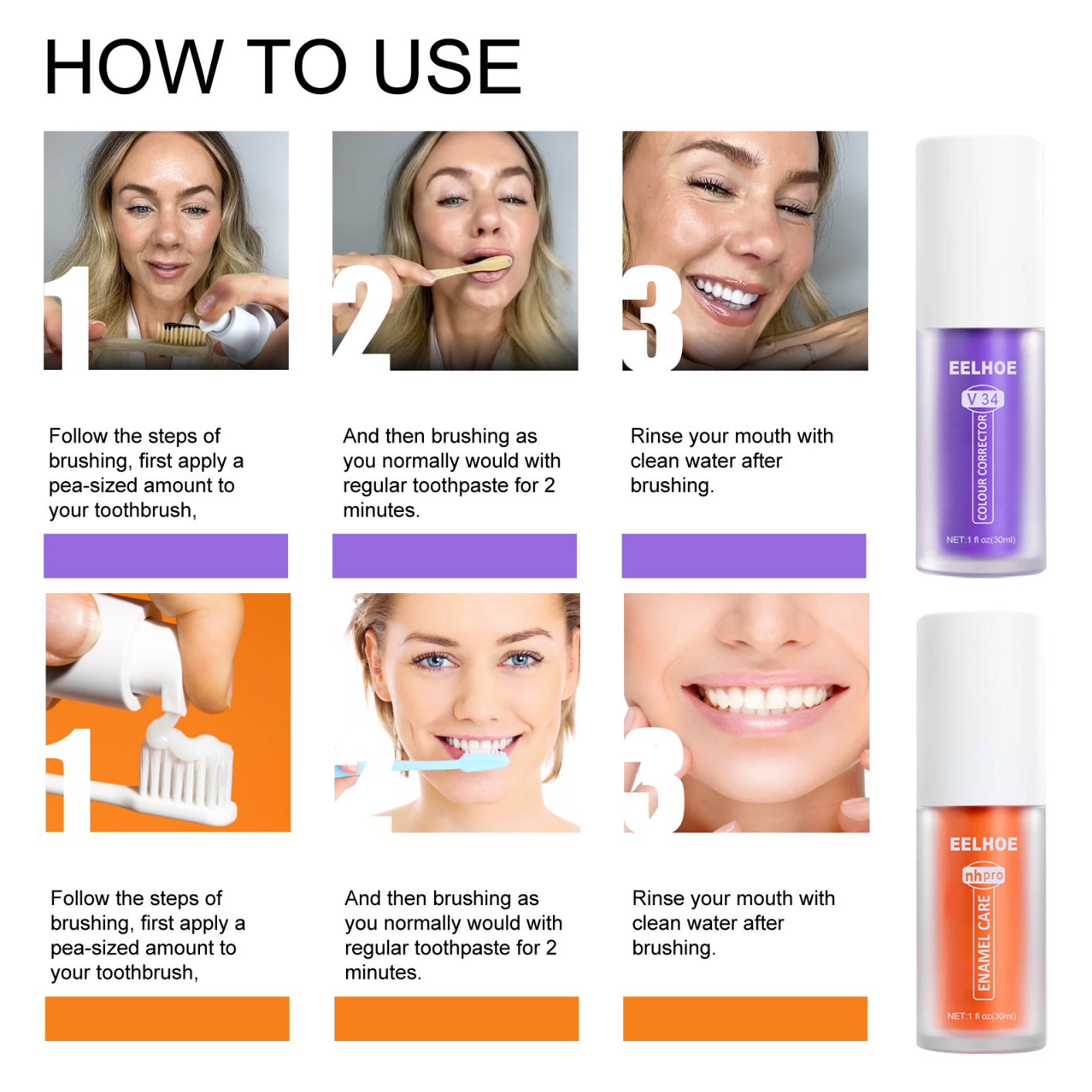 V34 Colour Corrector and Nhpro Enamel Care Toothpaste Kit, Purple Toothpaste for Teeth Whitening and Teeth Cleaning