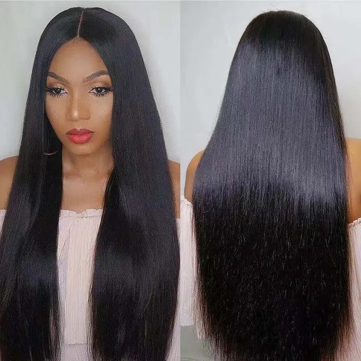 Ladie Long Straight Hair Synthetic Middle Part Black Wigs For Women
