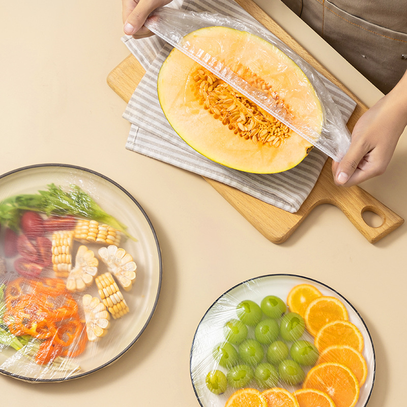 100Pcs Food Grade Disposable Food Cover Fruit Vegetable Plastic Wrap Elastic Food Lid Kitchen Supplies Plate Serving Cover Dropshipping
