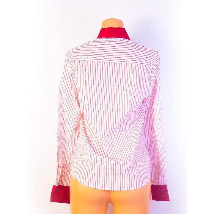 Super Latest Blouse Shirt Red White Stripes Cotton With Red Collar For Women - Trendy red and white stripes for a fresh