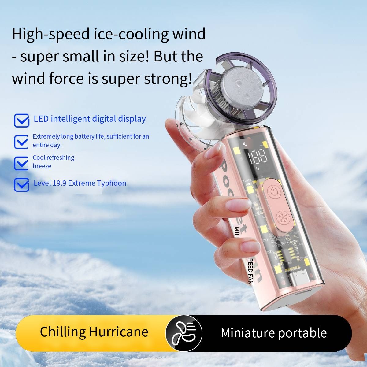 2026 New T51 Transparent Cooling Fan, USB Rechargeable Mini High-Speed Handheld Fan, Semiconductor Ice Compress Refrigeration Fan with LED Night Light, Portable Outdoor Travel Pocket Fan