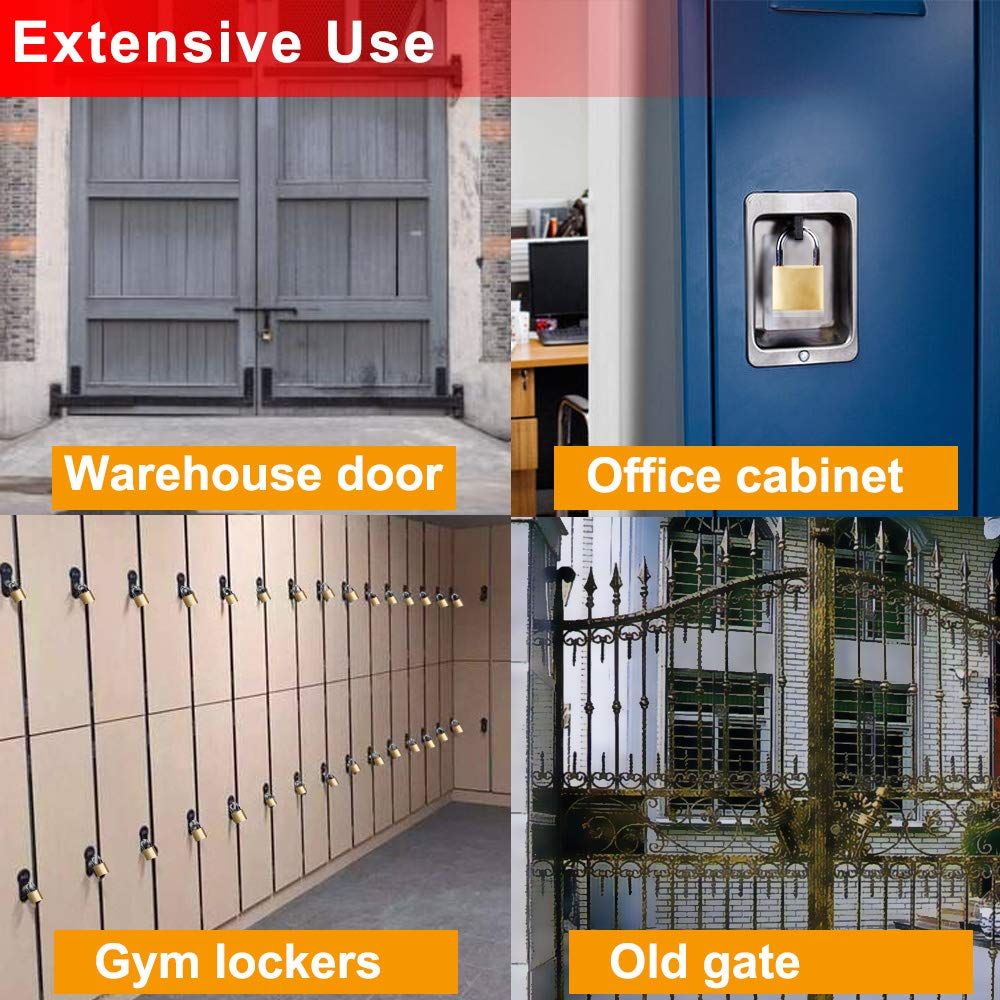 Solid Brass Padlock with Key Wide Lock Body, Small Keyed Padlock for Sheds, Storage Unit School Gym Locker, Fence, Toolbox, Hasp Storage