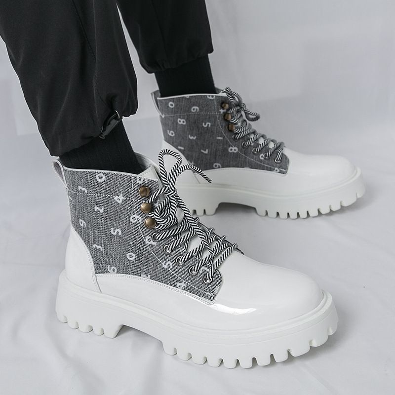 Men's Big & Tall Lightweight Platform Boots British Style Glossy Leather Ankle Boots Height Increasing Casual Dress Shoes