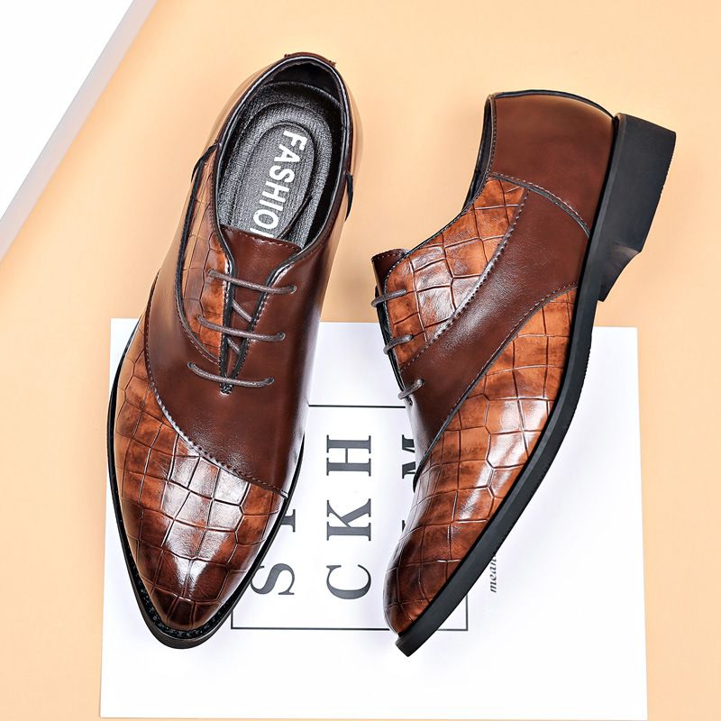 2025 new leather shoes for men business dress casual shoes crocodile men British Korean version of pointy large-size shoes