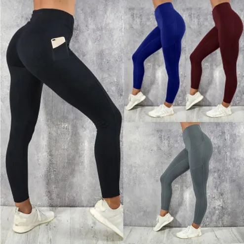 Z7017 THE GYM PEOPLE Thick High Waist Yoga Pants with Pockets