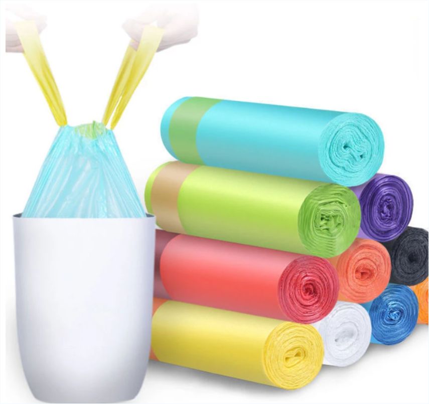 15pcs/1roll Disposable Trash Bags Household Kitchen Garbage Bag Storage Drawstring Handles Not Dirty Hands Plastic Storage Bags