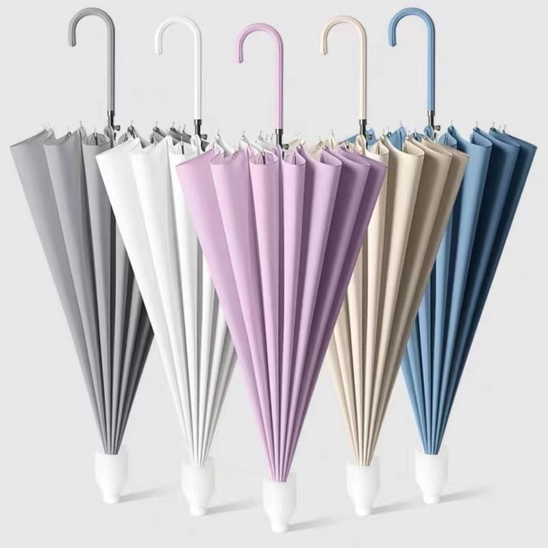 16 Bone Waterproof Cover Umbrella Twin Automatic Simple Solid Color Long Handle Umbrella Straight Rod Umbrella