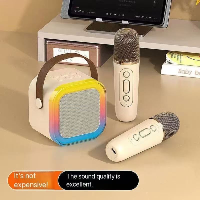 Intelligent KTV Bluetooth Speaker: Double Microphone Color Lights Create KTV Atmosphere, Portable Entertainment New Experience