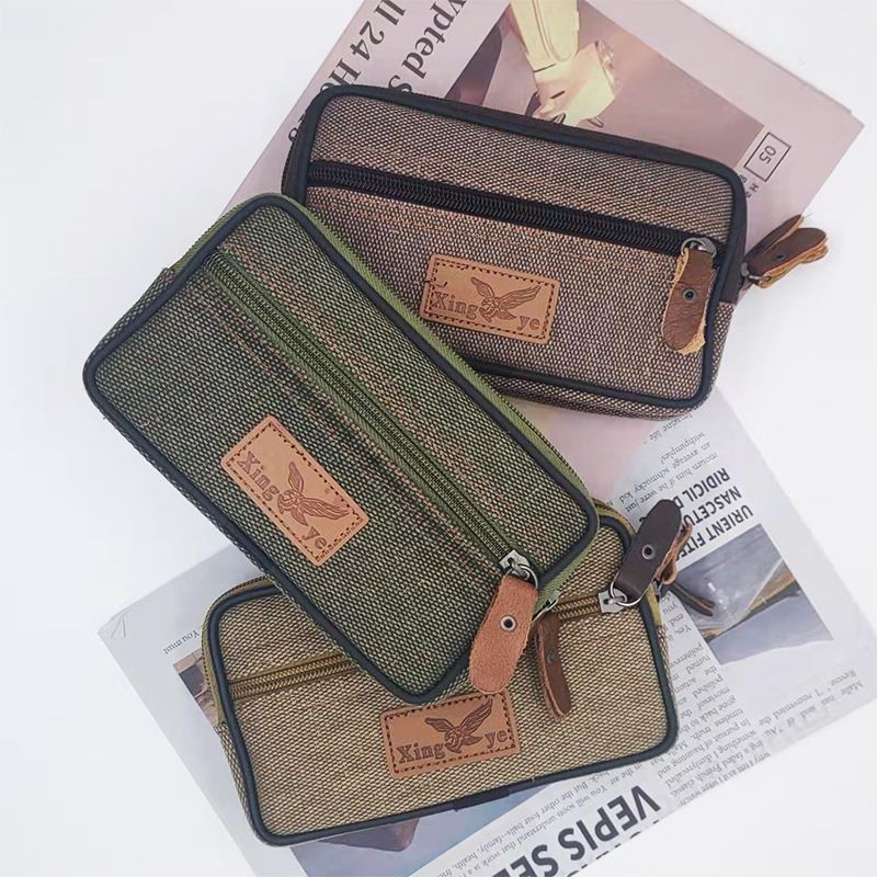 Men Canvas Waist Pouch Belt Mount Wallet Horizontal & Vertical Design Outdoor Sports Phone Bag Work Site Waist Bag
