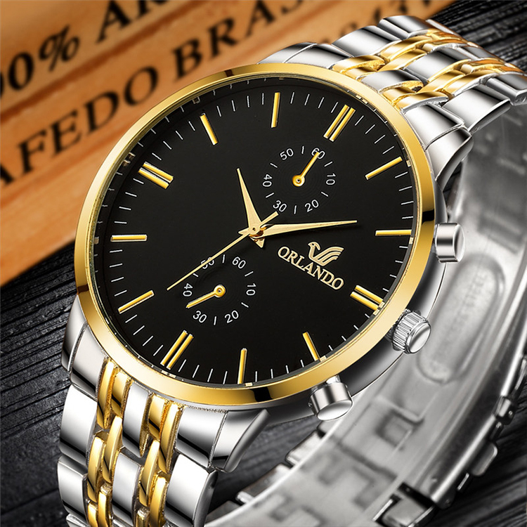 Men Watches New ORLANDO Fashion Quartz Watch Men's Silver Gold Plated Stainless Steel Wristwatch Masculino
