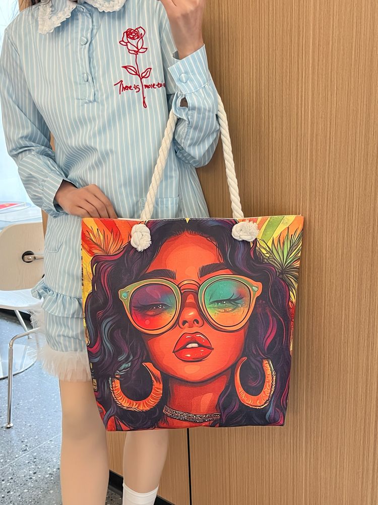 Miss DG Painting hand bag Cartoon canvas bag Large capacity Beauty Tote bag Shopping shoulder bag