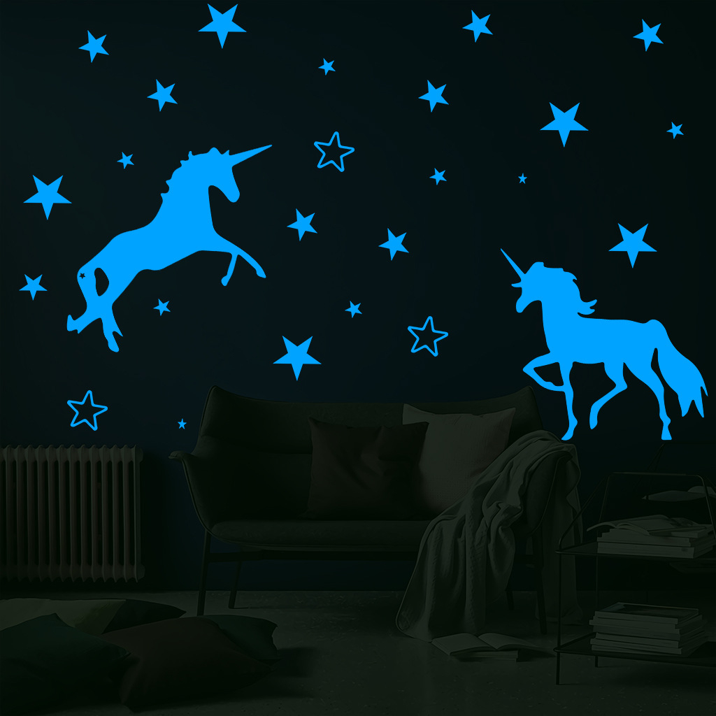 Glow in The Dark Unicorn Wall Decals Luminous Star Dot Stickers Fluorescent Glow Wall Ceiling Sticker Decals for Home Party Kids Room Decorations