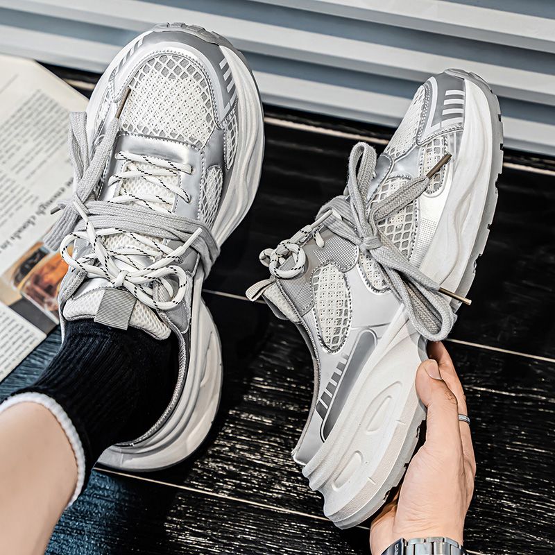 Youth Men Breathable Slip On Loafers Sneaker Teenagers Lace-Up Fashion Casual Footwears Male Platform Sports Shoes Daily Leisure