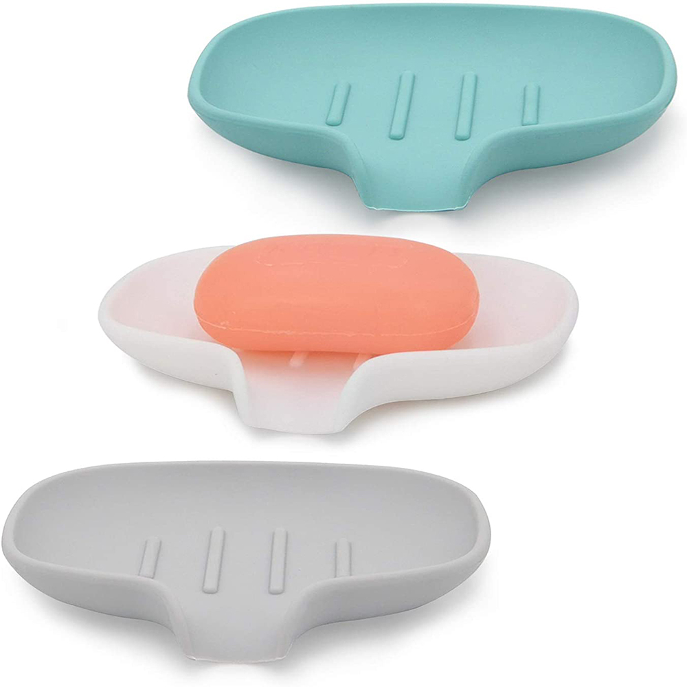 3 Pack Silicone Soap Dish with Drain, Bar Soap Holder for Shower/Bathroom, Self Draining Waterfall Soap Tray/Saver for Kitchen, Keep Soap Dry, Easy to Clean