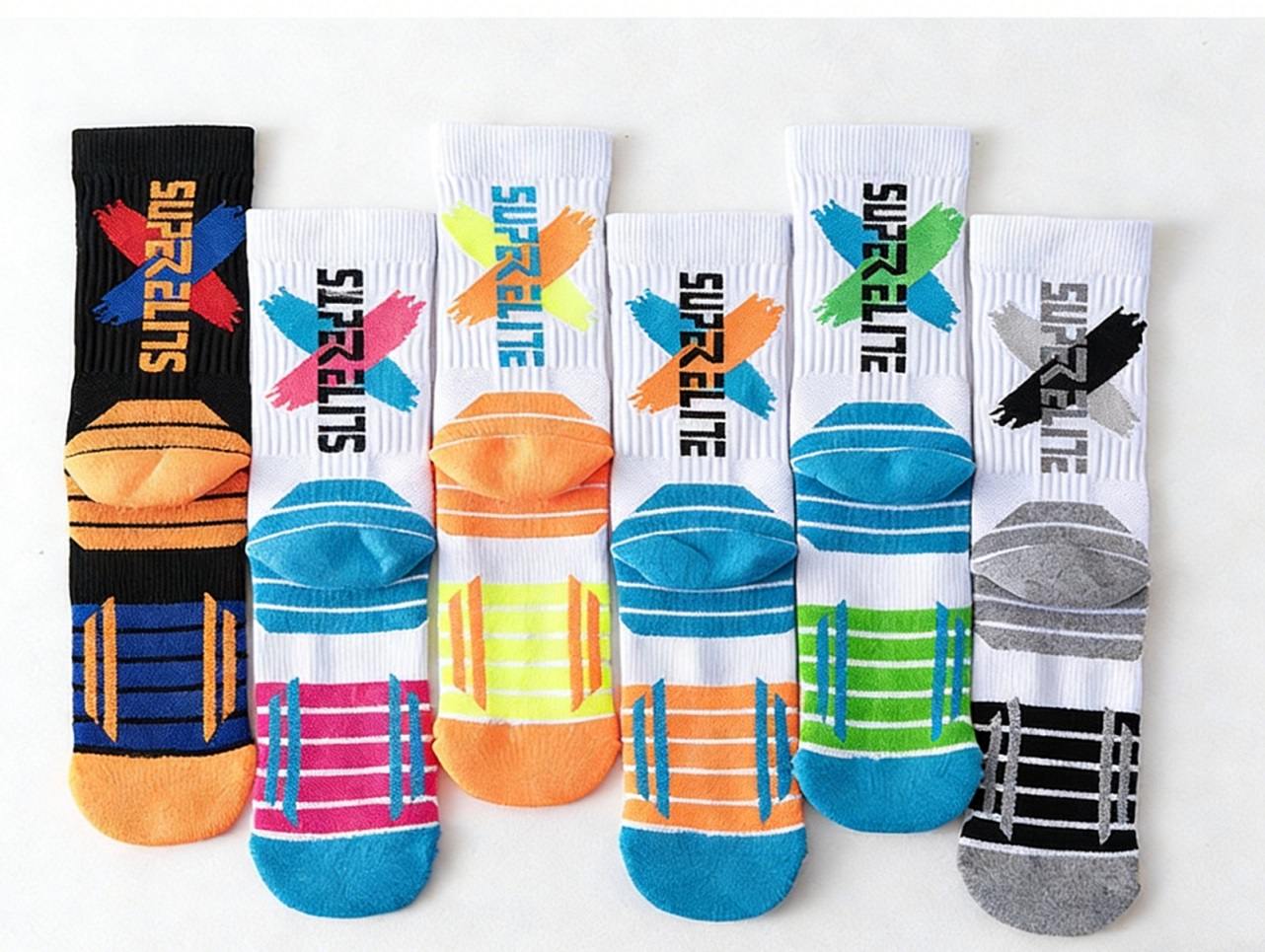 Men's High-Calf Marathon Running Socks, Professional Basketball Socks with Thickened Terry Sole, Cushioned Shock Absorption Athletic Socks for Running, Basketball, Training
