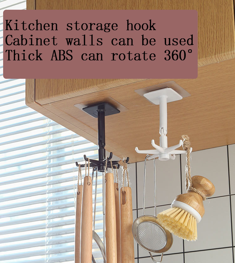 Self Adhesive Hooks Wall Door Hook 360 Degree Rotated Kitchen Hooks Handbag Clothes Ties Bag Hanger Utensils Hanging Rack