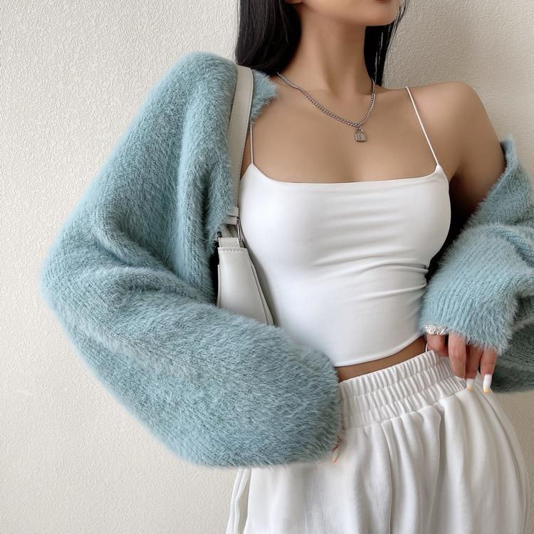 MA1022---1553#25 Women's Vintage Loose Shawl Knit Cardigan Sweater Versatile Hot Girl Cropped Coat