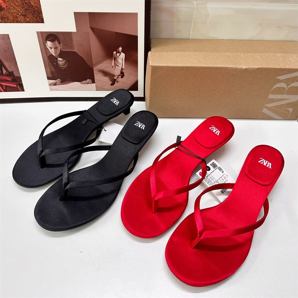 ZA spring new 2024 French round head low heel women's shoes with flip-flops fashion everything matching stiletto sandals women