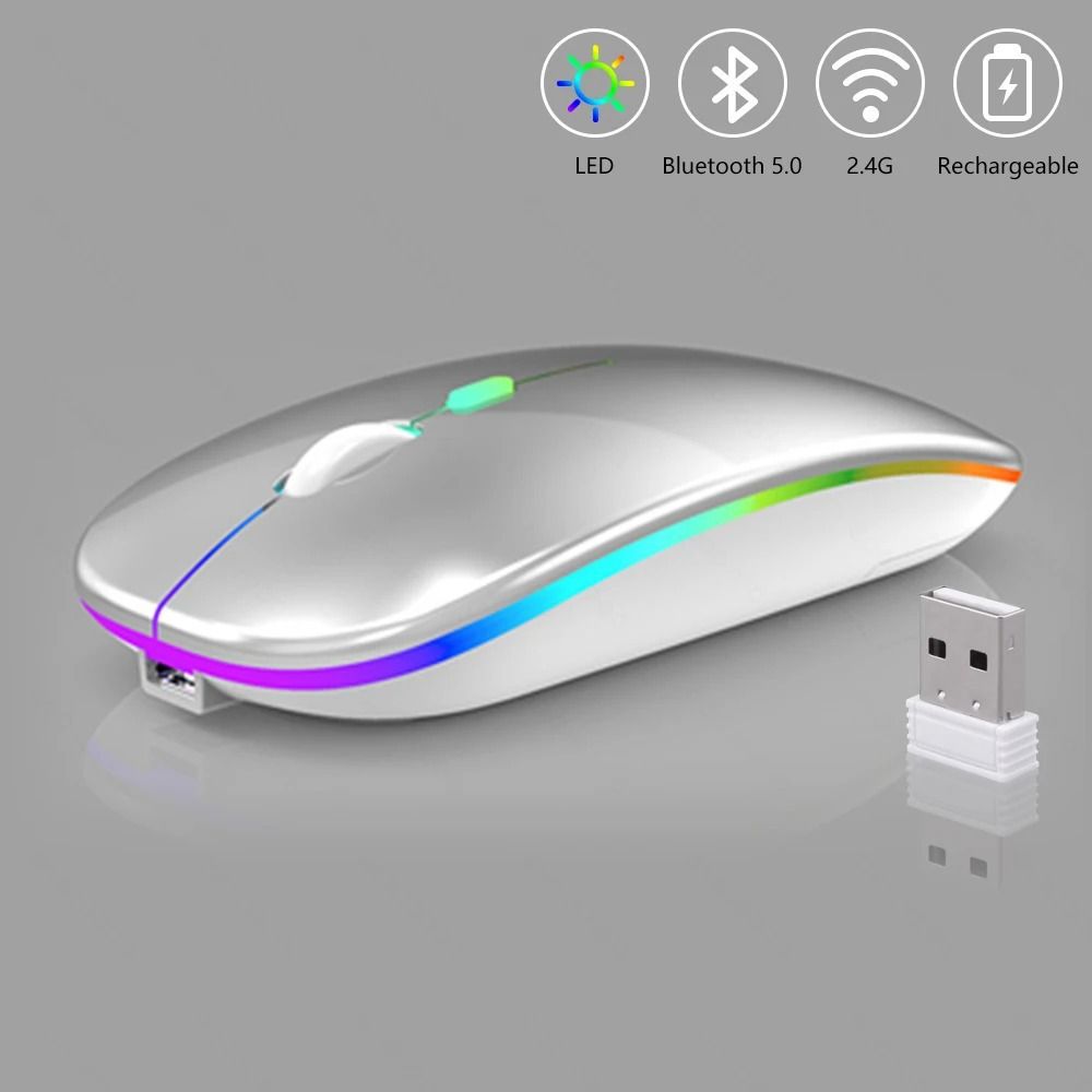 Transparent Wireless Bluetooth Mouse | Multi-Device & Silent Silver Non-Transparent