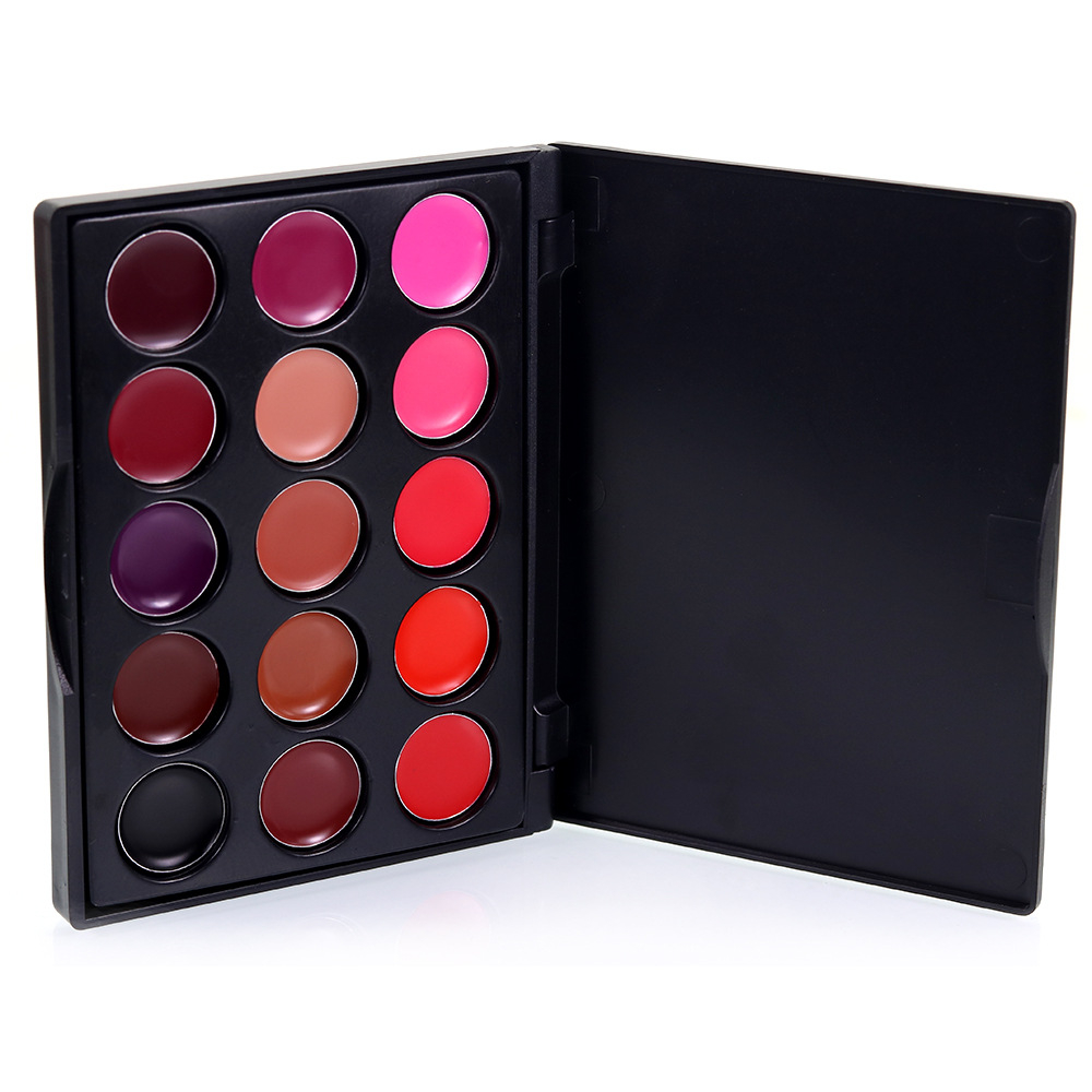 15 Color Lipsticks Palette Waterproof Long Lasting Pigment Gothic Style Black Purple Lip Makeup Palette