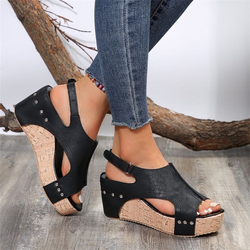 2024 Roman Sandals Flat platform sandals large size shoes fish mouth ladies spot wedge sandals women 88911