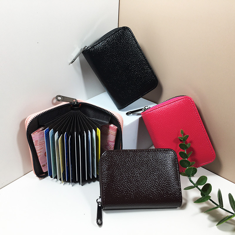 GS009 Large Capacity Unisex Leather Card Holder Wallet with Zipper Closure