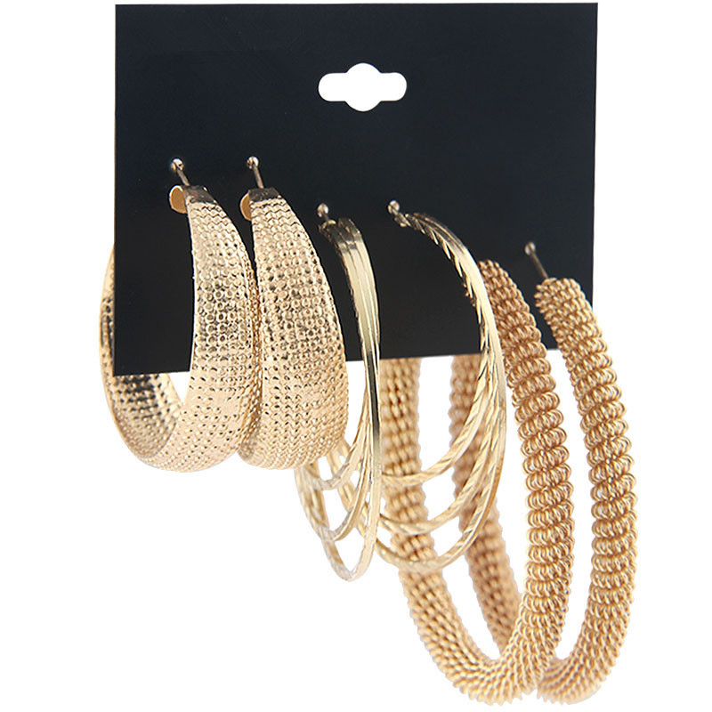 E0026 Women's Exaggerated Earrings Set Gold Iron Ring Earring Ornament