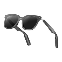 AI smart sunglasses with Bluetooth, polarized lenses, UV and blue light protection, music and call functionality, transparent design, and interchangeable lenses.YJ008Ablack