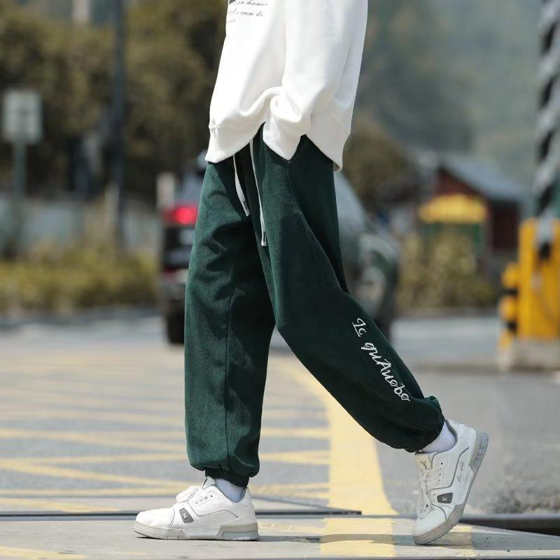 DKXK Men's Spring and Autumn New Loose Casual Pants Letter Embroidered Cropped Pants