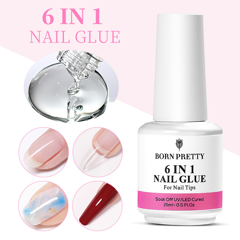 55391 BORN PRETTY 15ML 6 IN 1 Nail Glue Gel for Acrylic Nails Soak off Base Gel Top Coat UV Extension Nail Gel False Nail Tips Gel