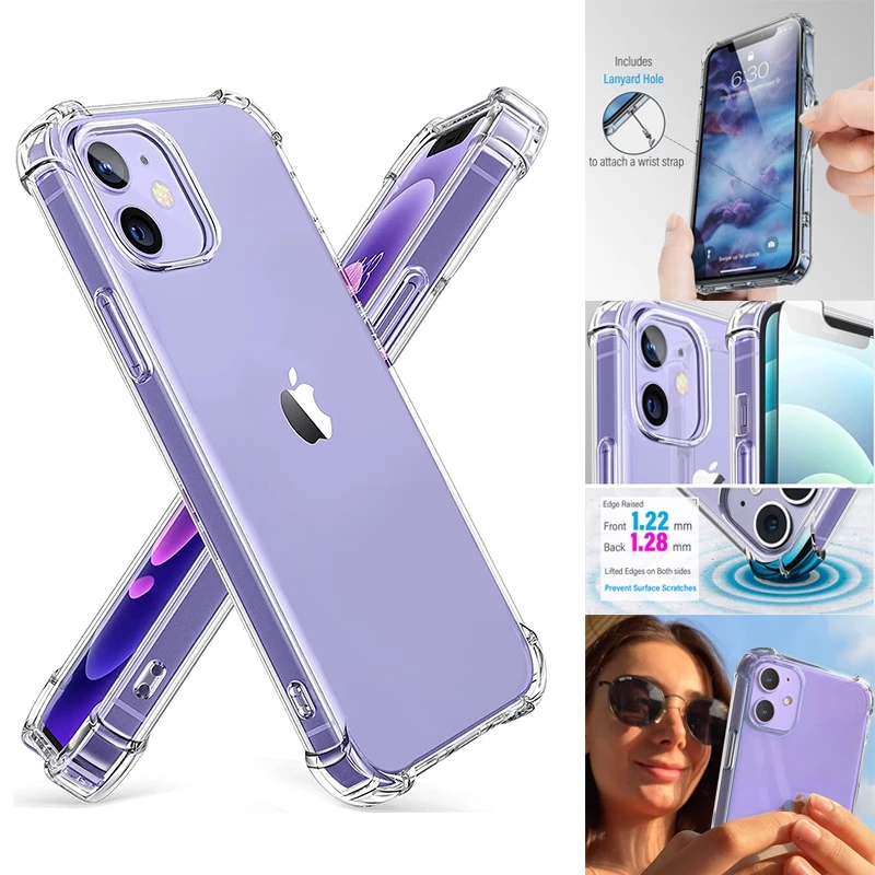 Clear Shockproof Phone Case For iPhone 13 12 11 Pro 8 7 6 6S 12 13 Silicone Case Back Cover