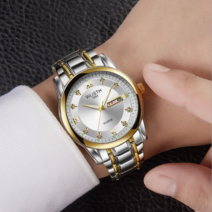 Watches Men Watches Waterproof Steel Band Double Calendar Quartz Watches Luxury Retro Watches