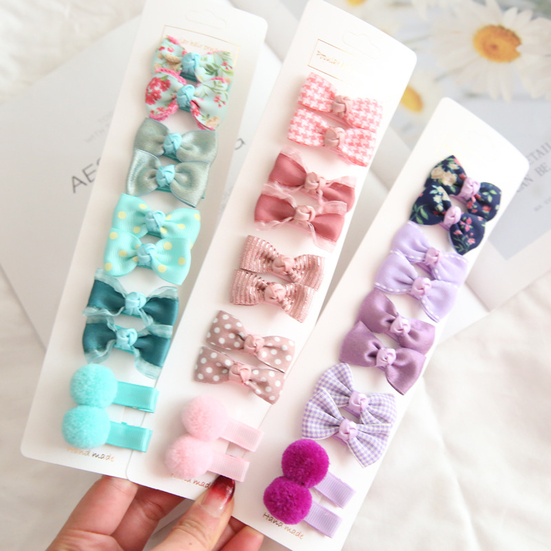 A116 10Pcs Plaid Bowknot Baby Girl Hairpins Floral Dot Children Hair Clips Kid Barrettes Headwear