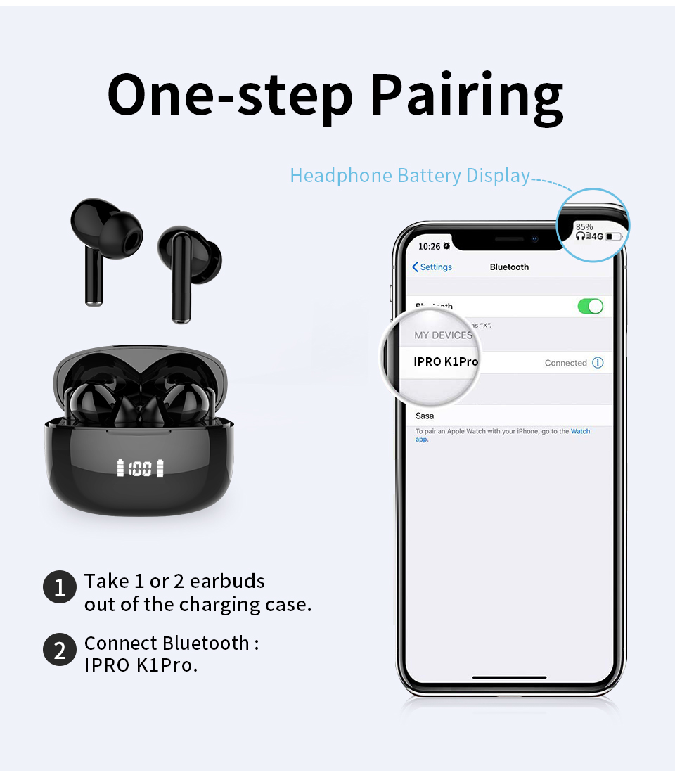 Wireless Earphones IPRO K1Pro Sports In-Ear TWS Earbuds HD Stereo For Xiaomi fone auriculares Headphone Black