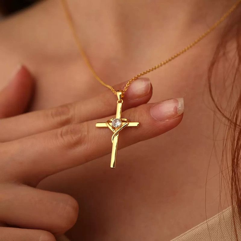 Easter Heart Cross Diamond Encrusted Pendant Necklace cross necklace pendant chain
