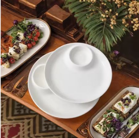 12 Inch Round Dish Partition Plate, Small Dip Serving Platter, Two in One Restaurant Plates