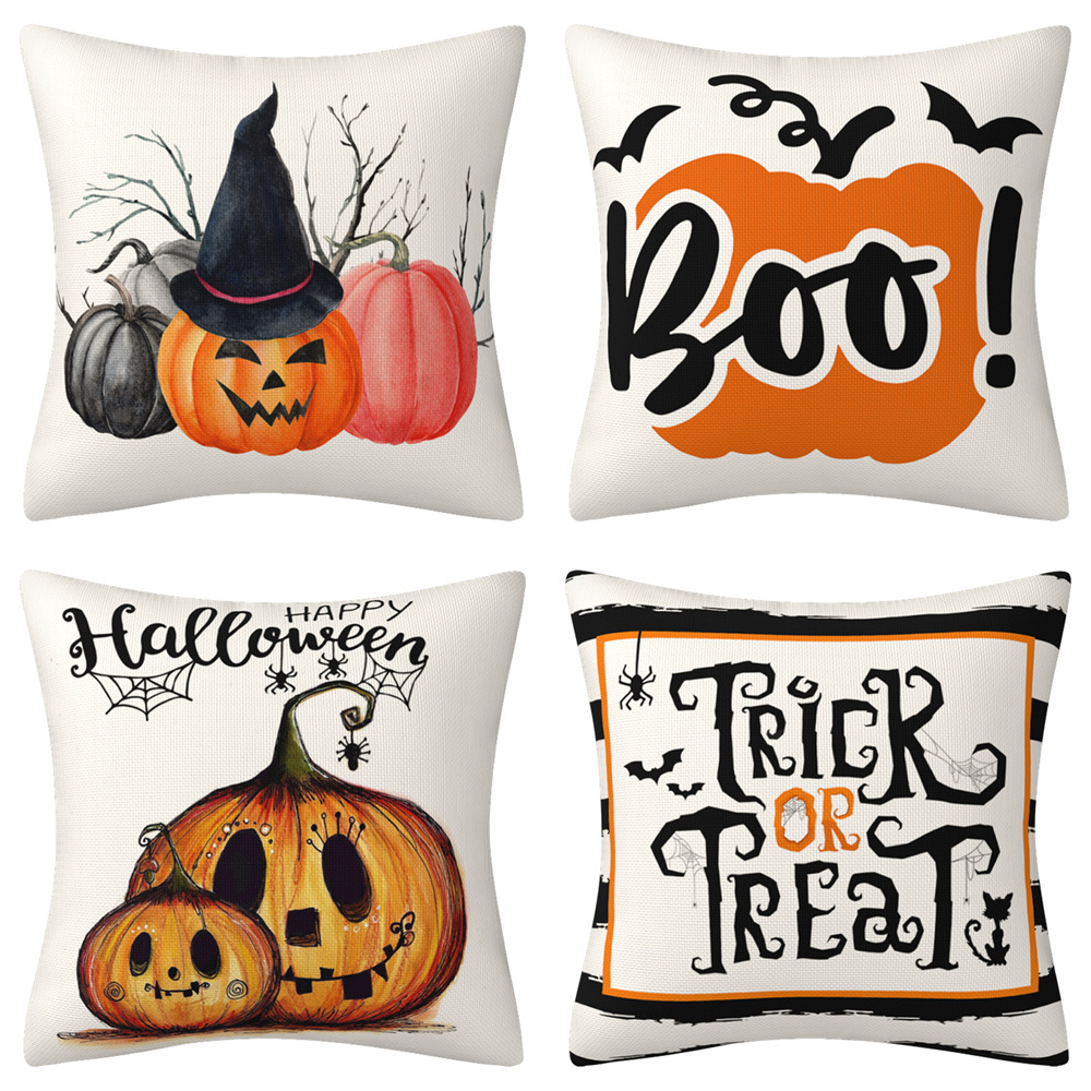 HBSSK-02 Halloween Pillow Covers 45x45cm Black and White Ghost Pumpkins Decoration Outdoor Pillow Cases Black Throw Pillow Covers Decor for Sofa Bed Outdoor Car