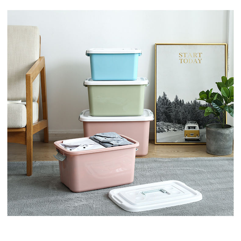 Large Capacity Plastic Storage Box, Multipurpose Stackable Storage Bin with White Latching Lid and Handle Clothes Storage Containers