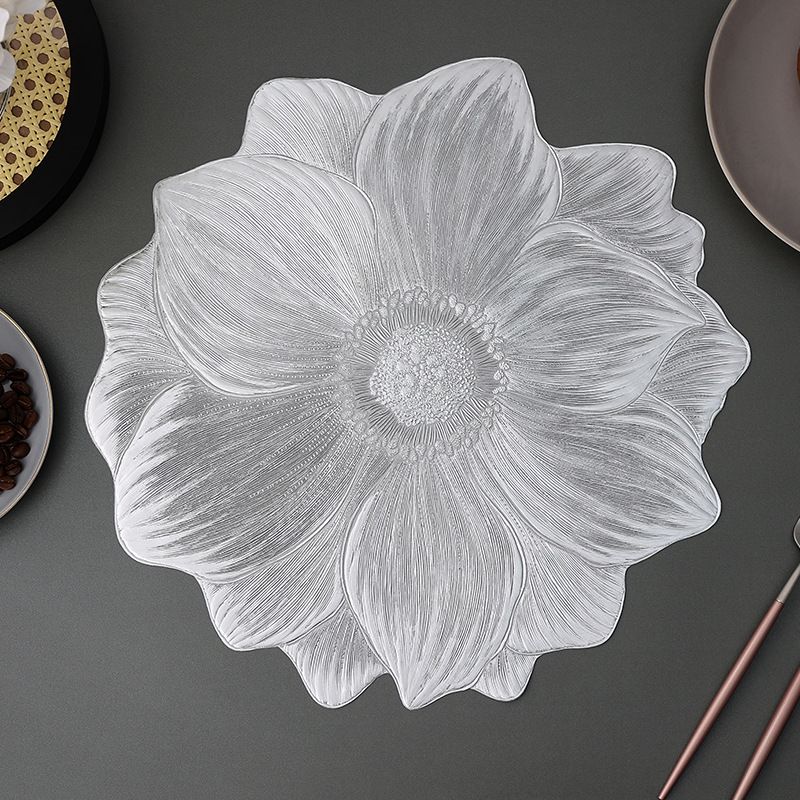 PVC hot stamping placemat flower shape table mat insulation pad washable waterproof and anti-scaldingSilver