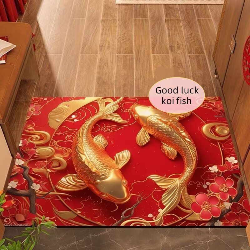 Good luck koi fish Carpet ,Red cartoon koi crystal velvet floor mat, dirt resistant, home door mat, household door 40*60cm,50*80cm,60*90cm