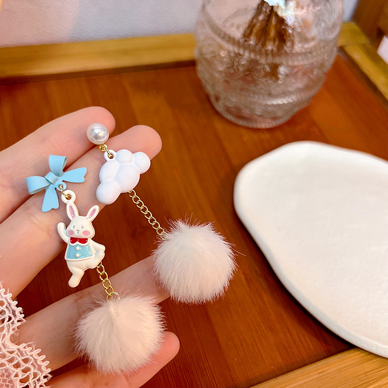 E2636-2 Women's Cartoon Bunny Cloud Earrings Asymmetrical Color-Block Butterfly Earrings