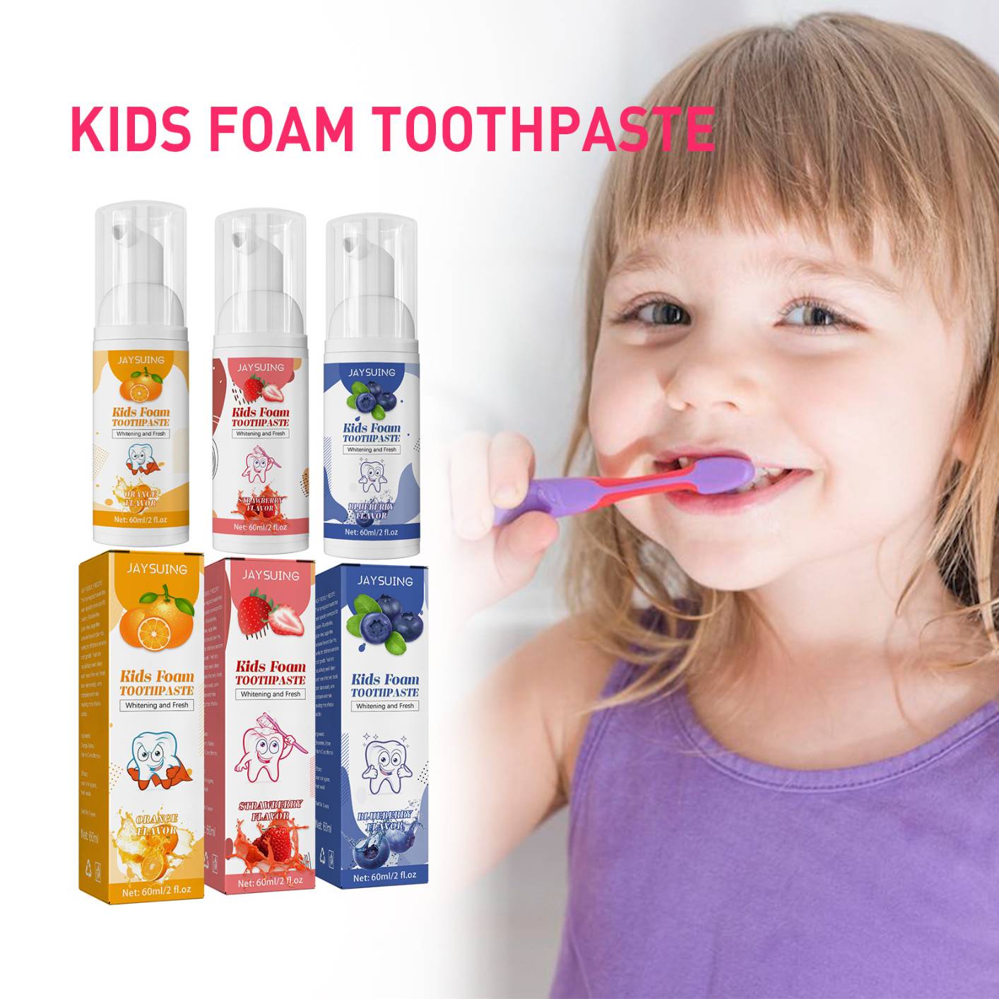 Foam Toothpaste Kids,Toddler Toothpaste with Low Fluoride for U Shaped Toothbrush, Foaming Toothpaste and Mouthwash for Dental Care for Children Kids Age for 3 and Up